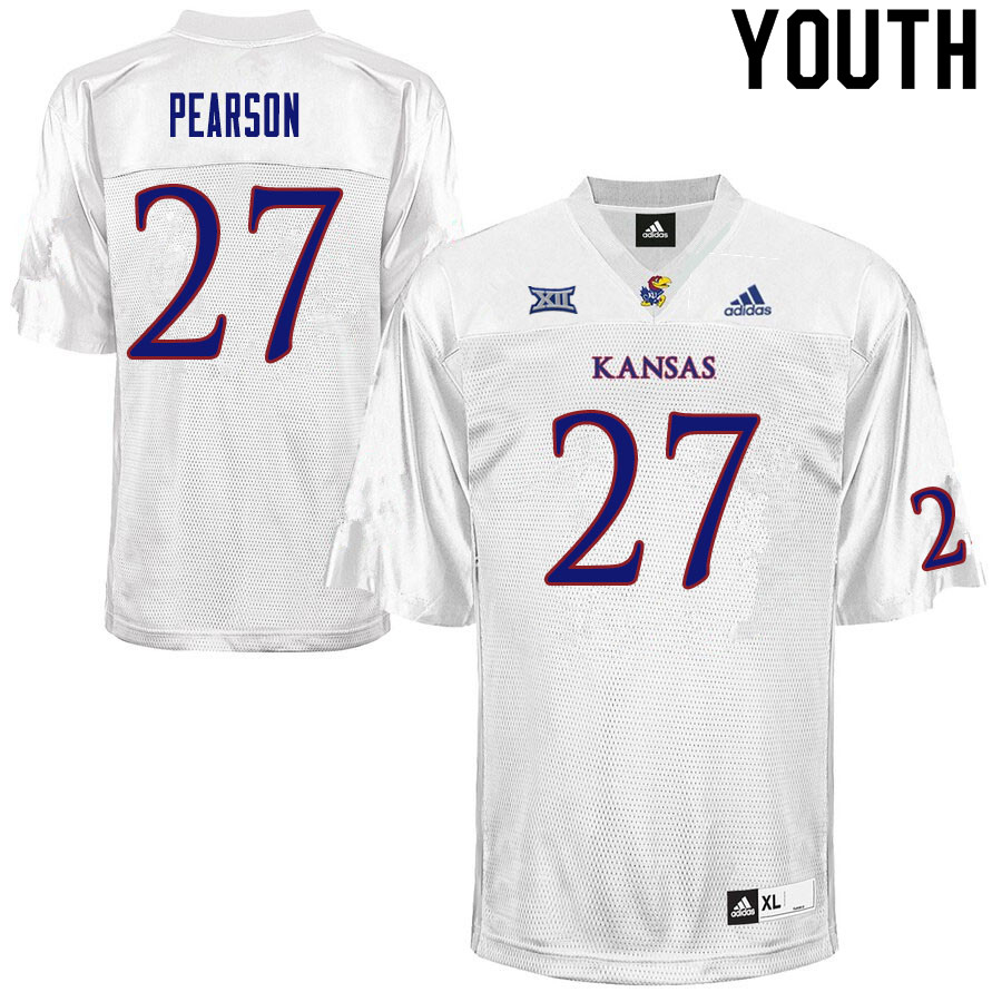 Youth #27 Kyler Pearson Kansas Jayhawks College Football Jerseys Sale-White - Click Image to Close